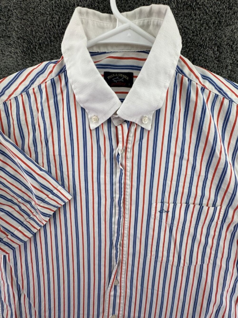 Paul & Shark Short Sleeve Button Up Shirt Men’s Size Small Striped Blue Orange